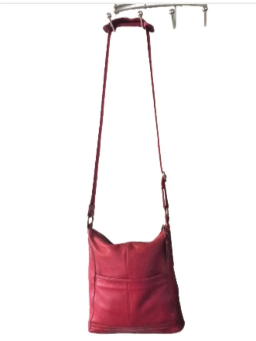 The Sak Iris Red Pebbled Leather Crossbody Bag Messenger Zip Pockets EUC